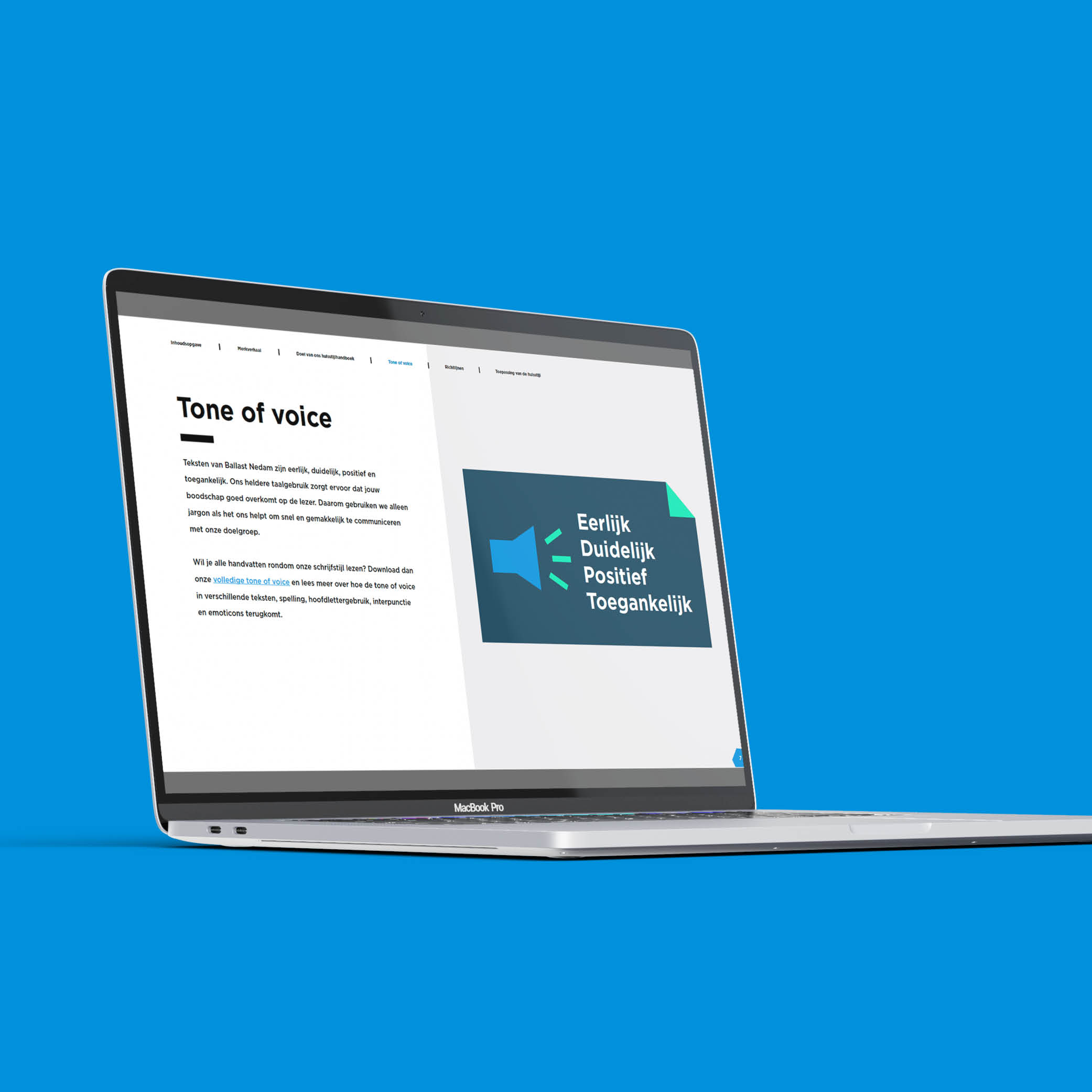 Laptopscherm met daarop het brandbook voor Ballast Nedam