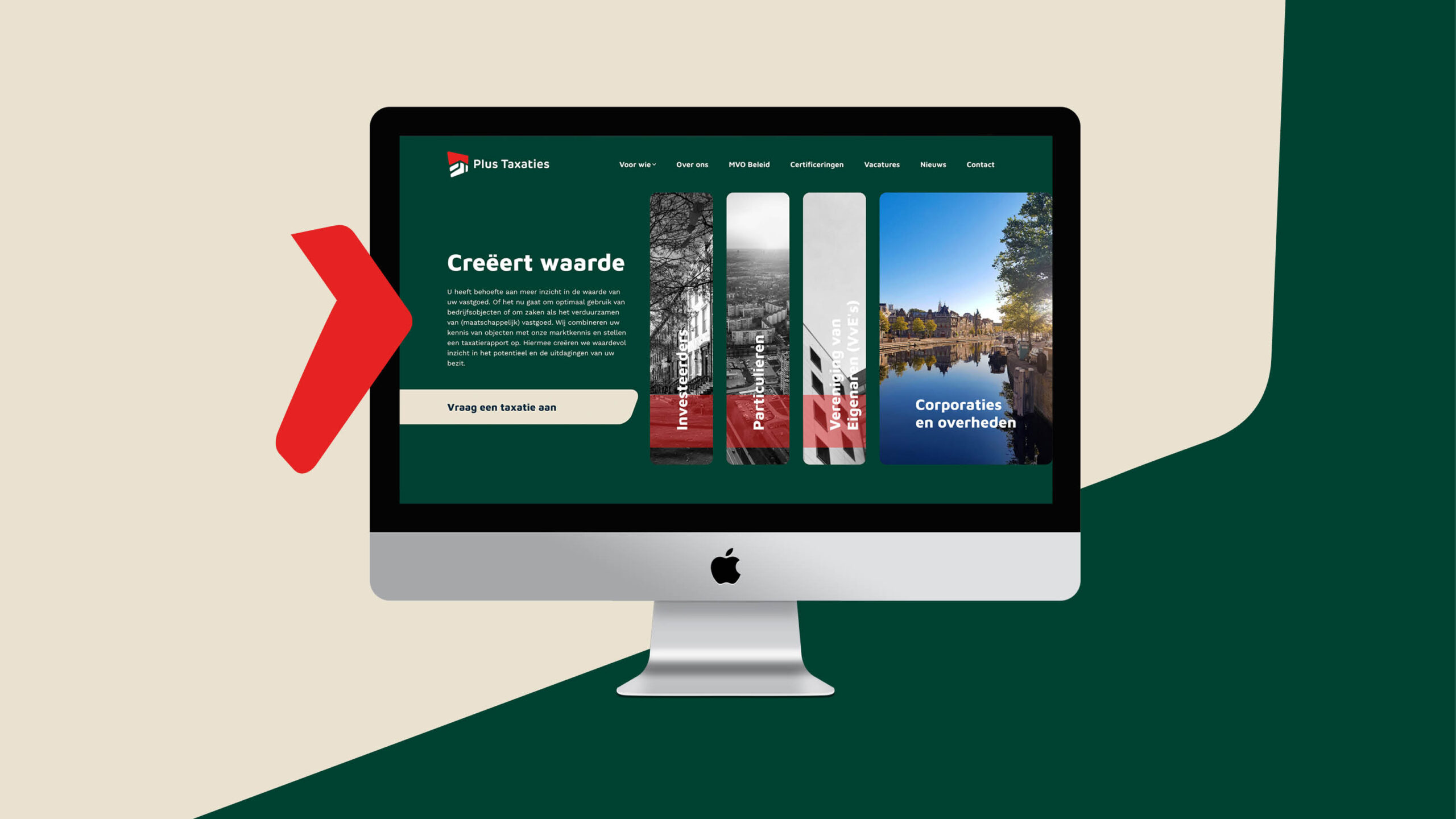 Computerscherm met daarop de website voor Plus-Taxaties