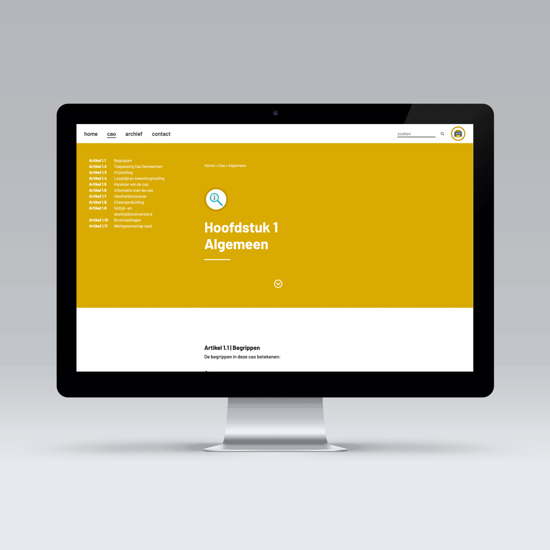 Voorbeeld van een pagina van de website van VNG CAO Gemeenten